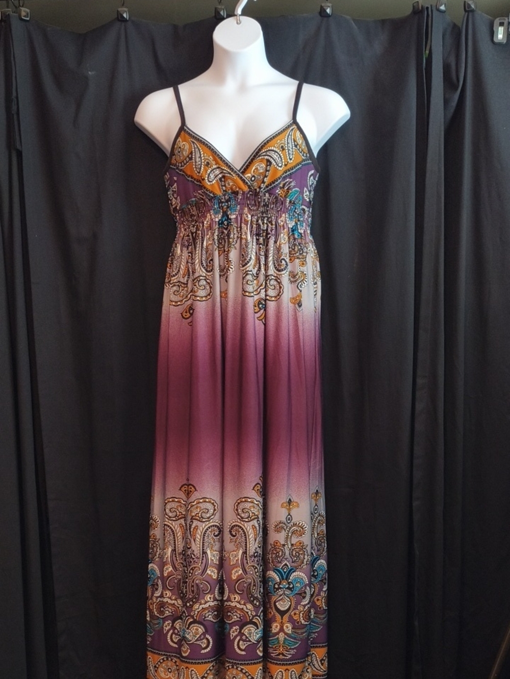 Boho Maxi Sundress in Purple Ombre with Paisley Print #0113